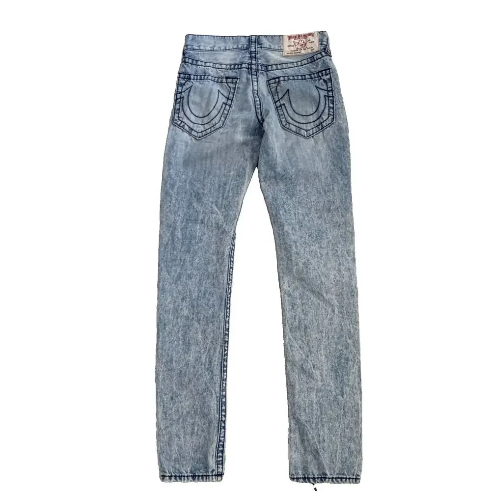 True Religion Men's Horseshoe Logo Pocket Denim Skinny Light Acid Wash Jeans 28